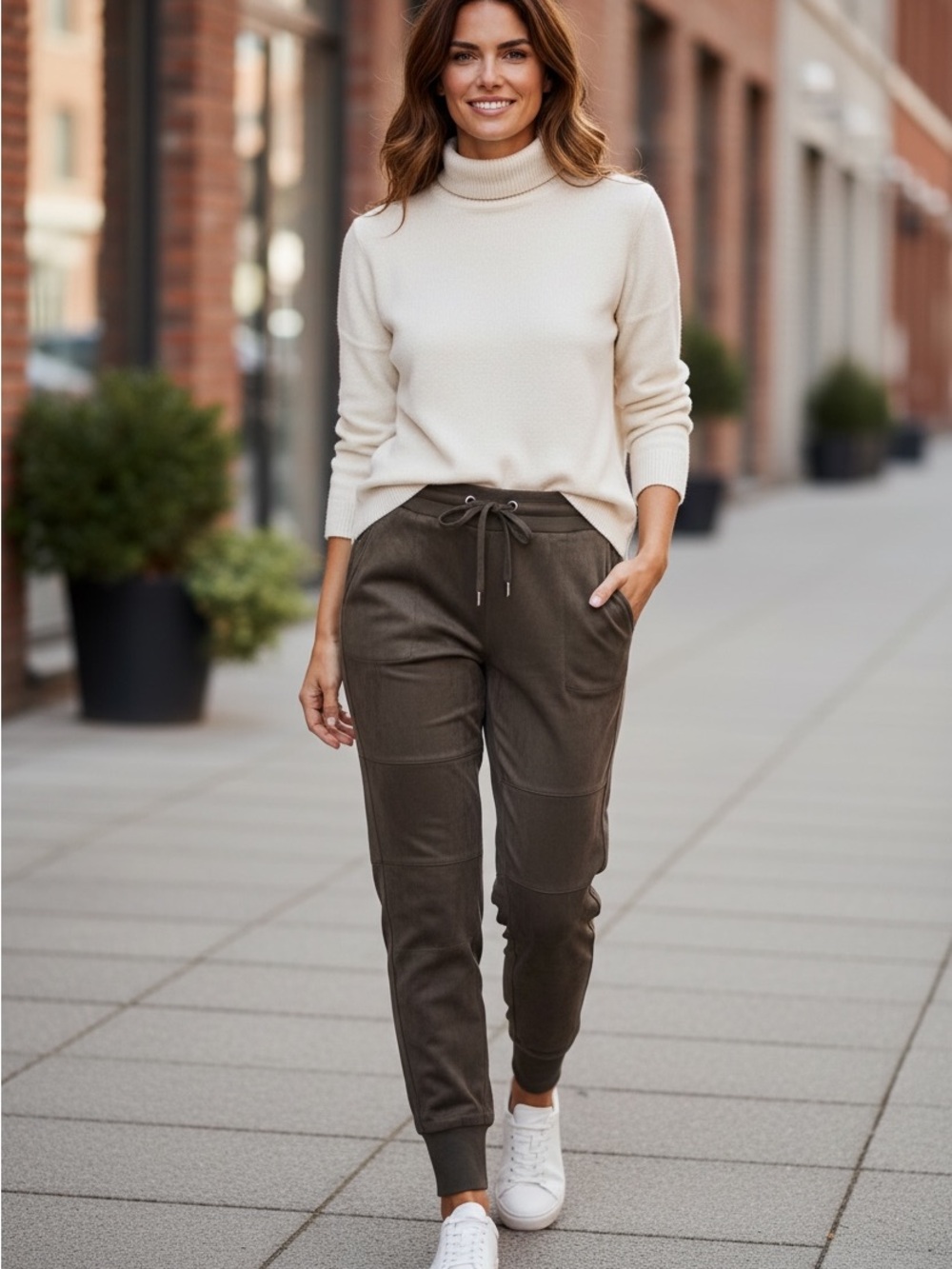 Rafaello Rossi Candice Brown Faux-Suede Drawstring Pants